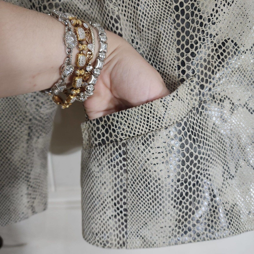 Lucia Womens Jacket Beige Suede Snake Print Vtg 90s Y2K 00s Blazer Coat Size 8 M - Picture 5 of 10